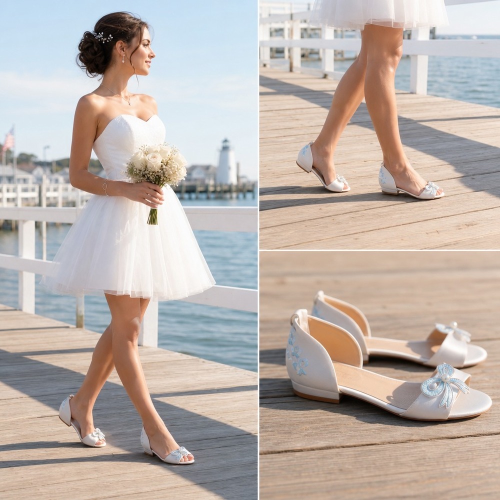 NIB-Kate Whitcomb Ivory Satin Bow Women 8 Something Blue Bridal Wedding Flats